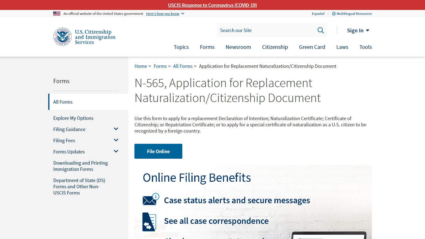 Application for Replacement Naturalization/Citizenship Document | USCIS